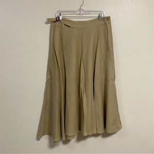 Lauren Ralph Lauren Skirt Women Size 14 Tan Linen Buckle waist Midi A Line Skirt